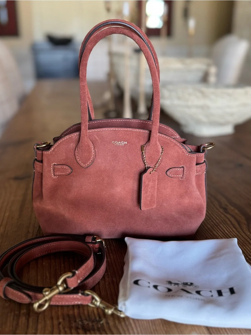 COACH Soft Empire 21 Bag in Clay Suede